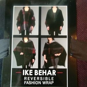 Ike Behar Jackets & Coats - Ike Behar - Black Maroon and Grey Cape/Wrap Ike Behar Jackets & Coats - Ike Behar - Black Maroon and Grey Cape/Wrap